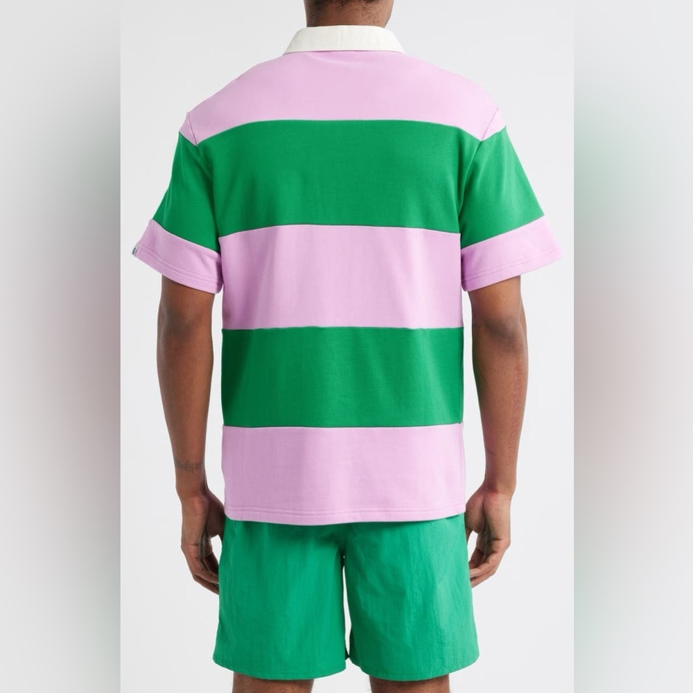New Icecream Boulder Stripe Polo Shirt Short Sleeve Orchid Pink Green Mens Sz S - Picture 2 of 13